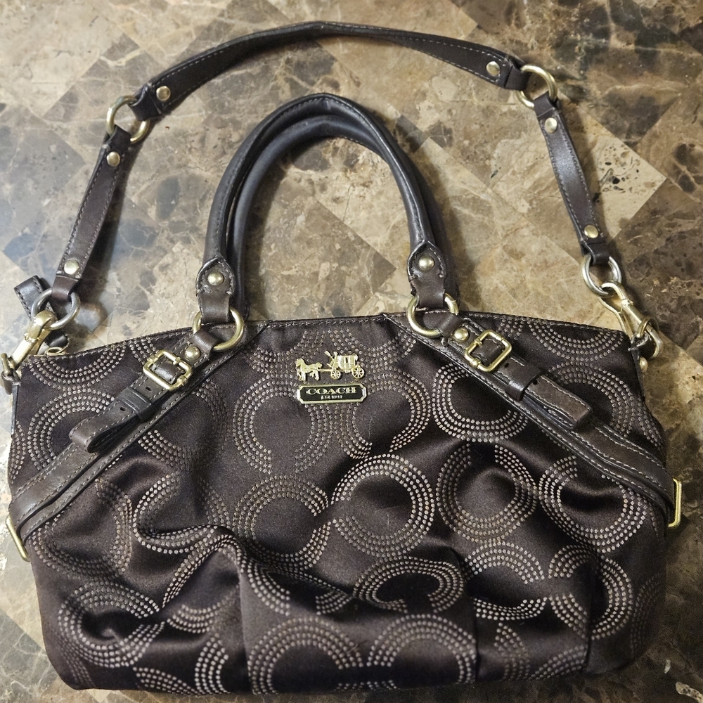 COACH Madison Sophia Op Art Dot Brown Convertible Satchel Shoulder Handbag - Picture 3 of 11